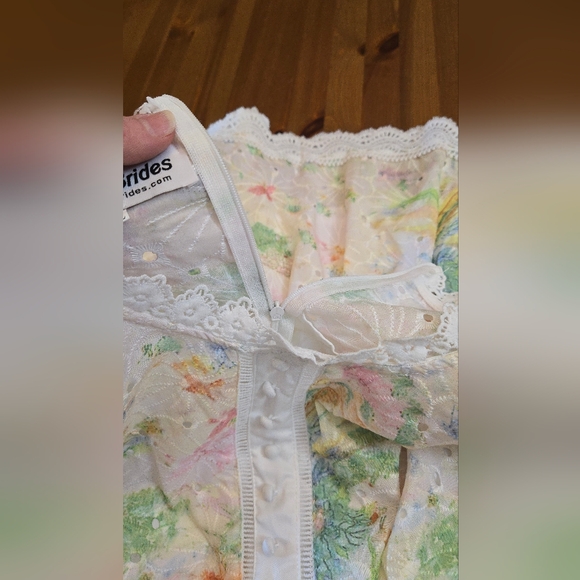 Pastel Floral Eyelet Lace Coquette Cottagecore  Drop Waist Mini Dress Size M? - Picture 11 of 12